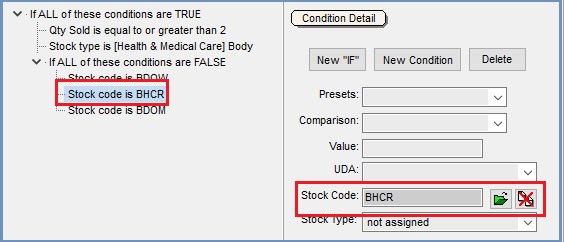 AND If ALL the following conditions are FALSE - stock item 2