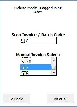 The Invoice or batch screen when using HHT