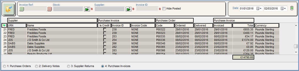 Purchase Invoices List Tab