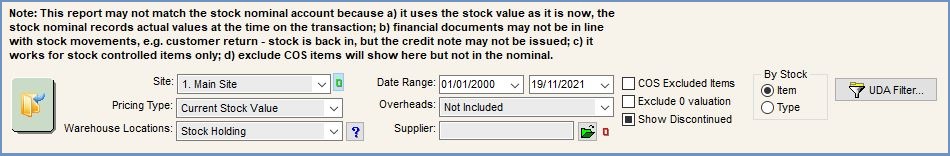 Accounts Stock Value Historical Valuation Tab top filters