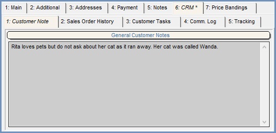 Sales Orders CRM Customer Note Tab