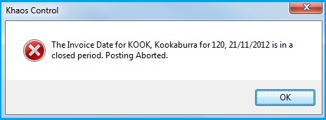 Abort message when trying to post to a closed period.