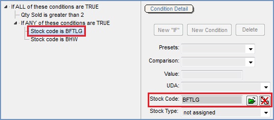 Telesale Rule example 11 - Set the Stock Item A