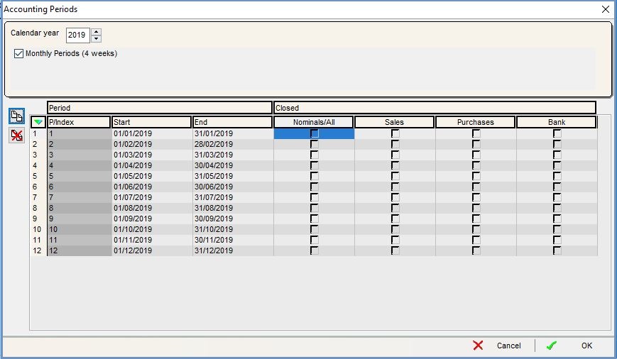 Accounting periods dialog