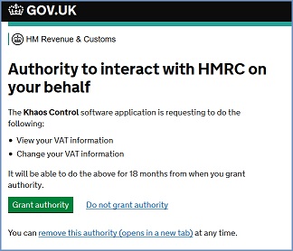 Grant Authority for Khaos Control to interact with HMRC