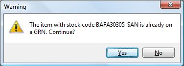 Warning if a stock item is already on a GRN but has been undelviered on the delivery note.