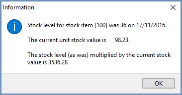 View the Stock Level for a Stock Item