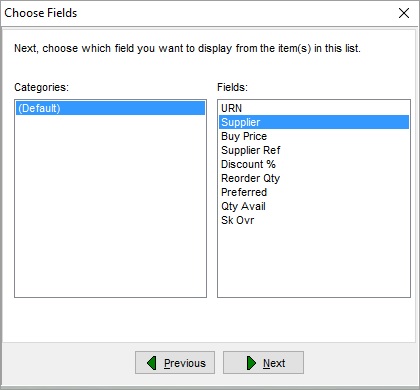 Choose fields second dialog in the Dynamic Info Panel