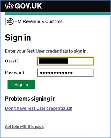 Sign in screen on HMRC website