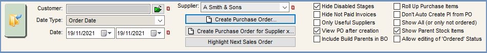 Back Order (Purchase Ordering) filters